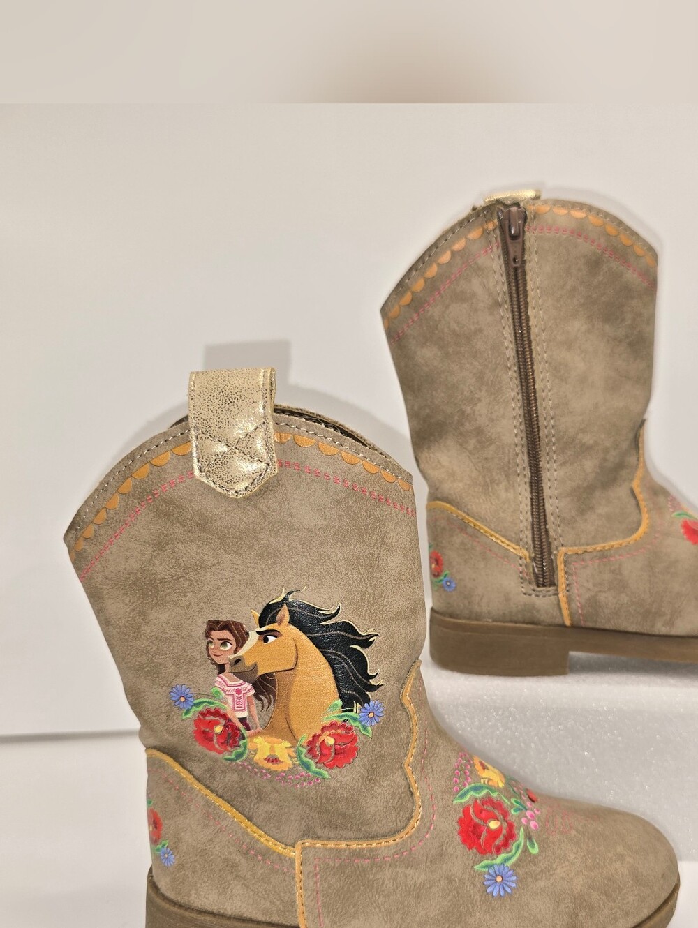 Spirit Western Boots Horse Floral Folk Art Zip Kids Size 10 Fairytale DreamWorks